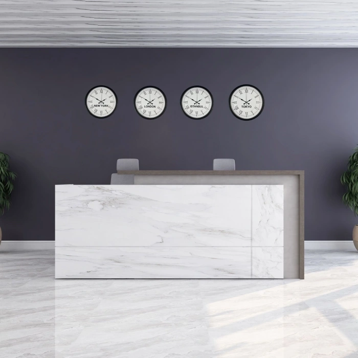 Mey İthalat® 36 cm 4’lü Dünya Saatleri Siyah Roma Rakamlı