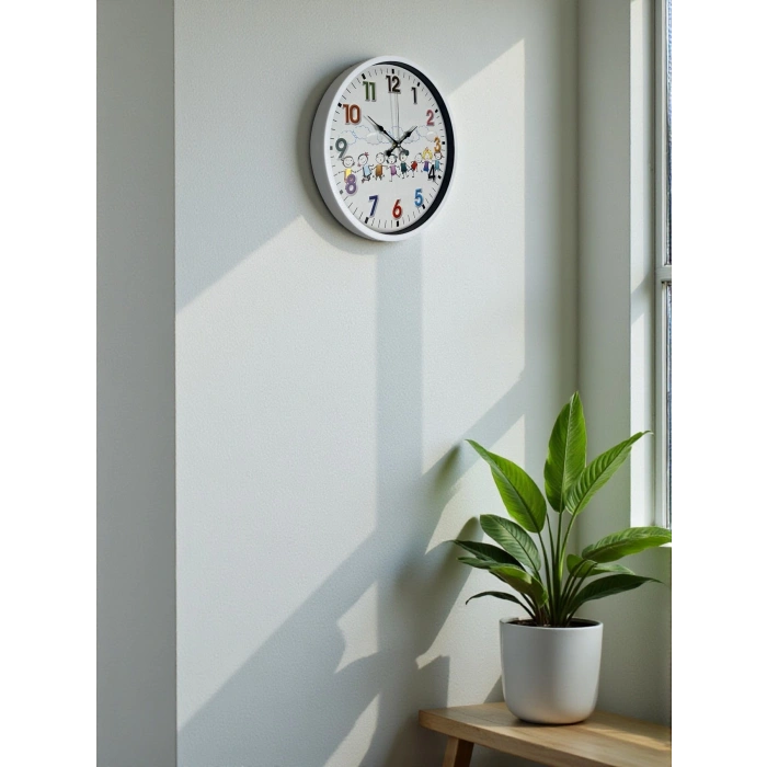 Mey İthalat® 36 Cm Beyaz Çocuk Odası Duvar Saati