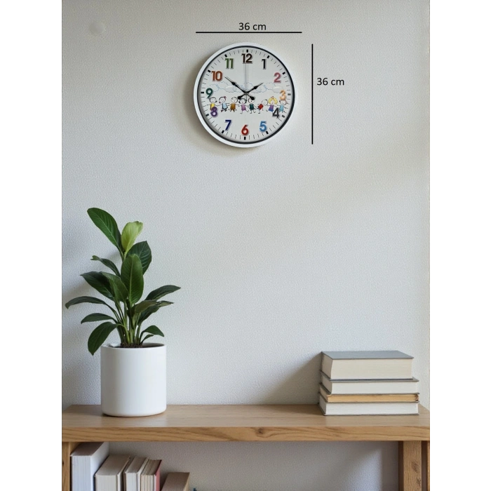 Mey İthalat® 36 Cm Beyaz Çocuk Odası Duvar Saati