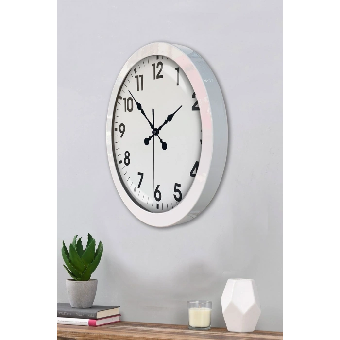 Mey İthalat® 36 cm Beyaz Metal Standart Duvar Saati