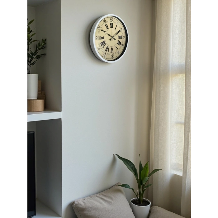 Mey İthalat® 36 Cm Beyaz Retro Dekoratif Duvar Saati