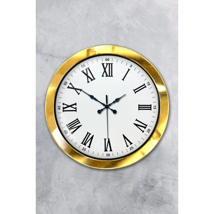 Mey İthalat® 36 cm Gold Metal Roma Rakamlı Duvar Saati