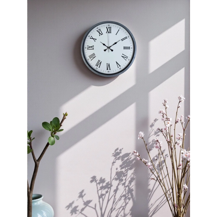 Mey İthalat® 36 Cm Gri Roma Rakamlı Duvar Saati