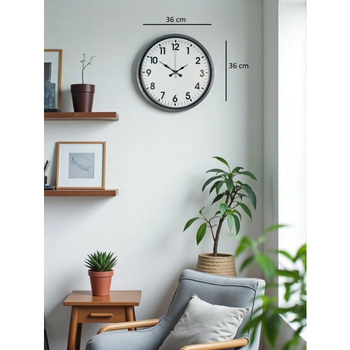 Mey İthalat® 36 Cm Gri Standart Dekoratif Duvar Saati