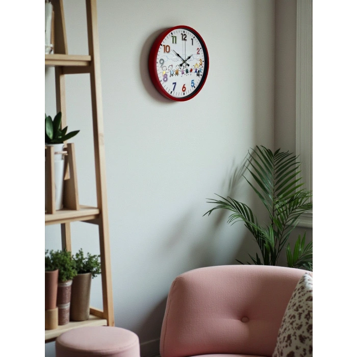 Mey İthalat® 36 Cm Kırmızı Çocuk Odası Duvar Saati