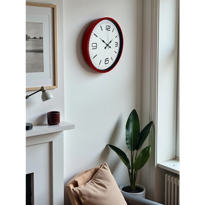 Mey İthalat® 36 Cm Kırmızı Modern Dekoratif Duvar Saati