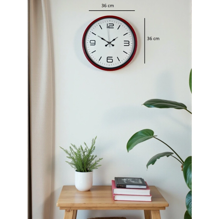 Mey İthalat® 36 Cm Kırmızı Modern Dekoratif Duvar Saati