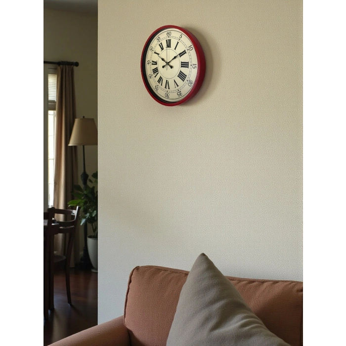 Mey İthalat® 36 Cm Kırmızı Retro Duvar Saati