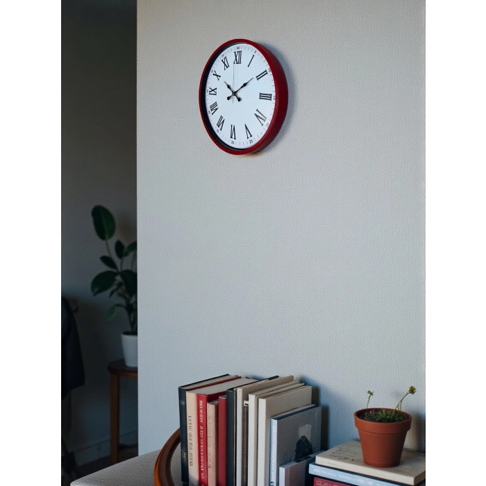 Mey İthalat® 36 Cm Kırmızı Roma Rakamlı Duvar Saati