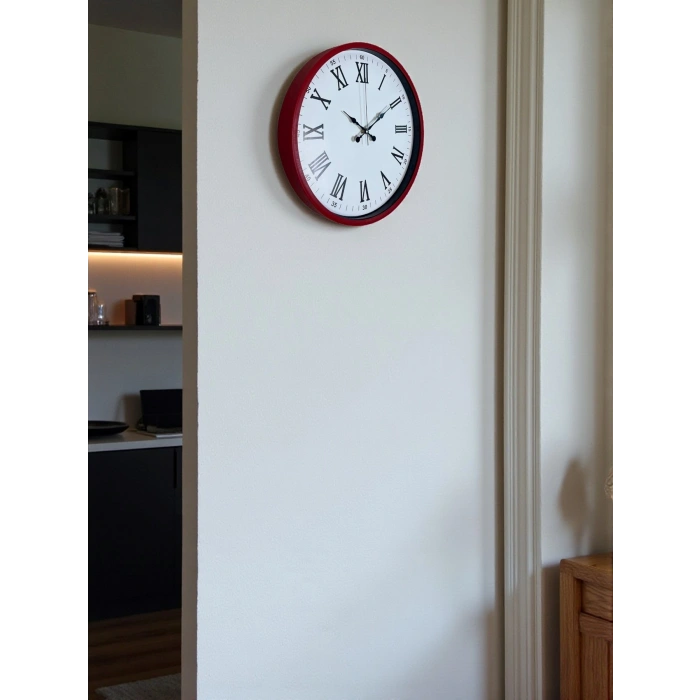 Mey İthalat® 36 Cm Kırmızı Roma Rakamlı Duvar Saati
