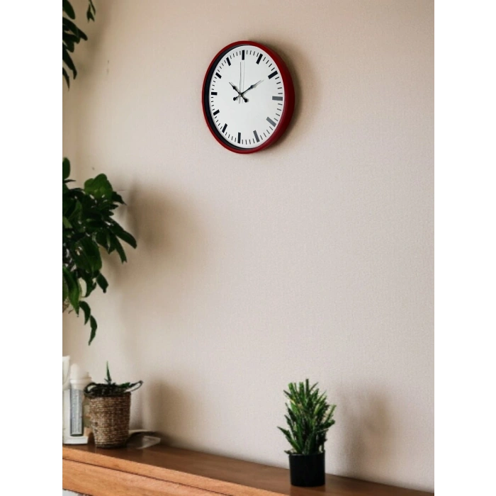 Mey İthalat® 36 Cm Kırmızı Sade Dekoratif Duvar Saati