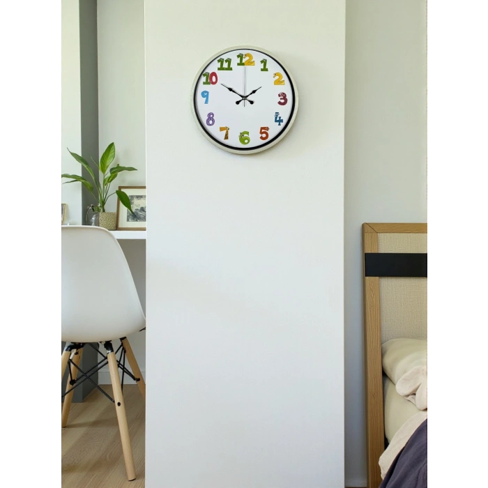 Mey İthalat® 36 Cm Krem Çocuk Odası Duvar Saati