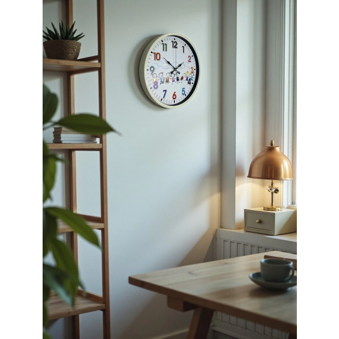 Mey İthalat® 36 Cm Krem Çocuk Odası Duvar Saati