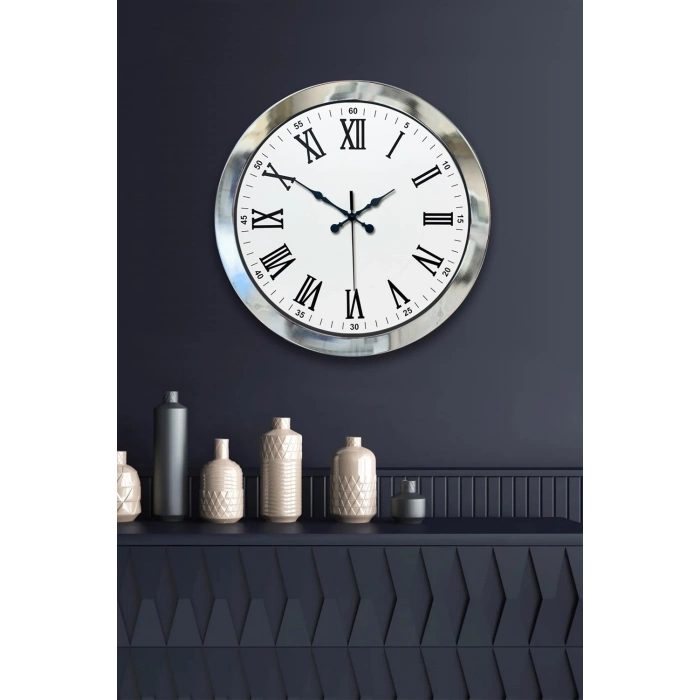 Mey İthalat® 36 cm Krom Metal Roma Rakamli Duvar Saati