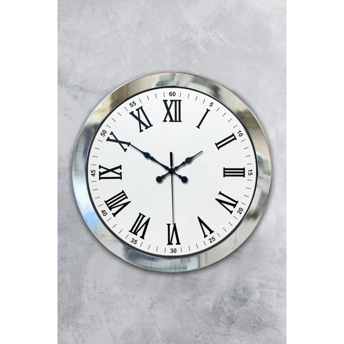 Mey İthalat® 36 cm Krom Metal Roma Rakamli Duvar Saati