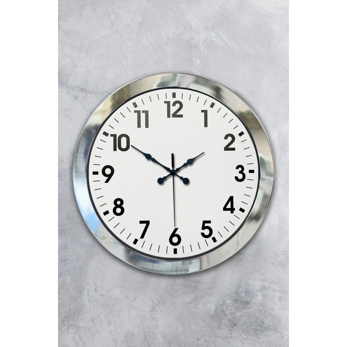Mey İthalat® 36 cm Krom Metal Standart Duvar Saati