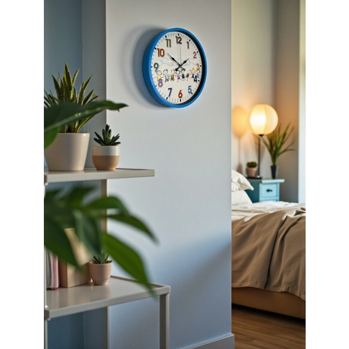 Mey İthalat® 36 Cm Mavi Çocuk Odası Duvar Saati