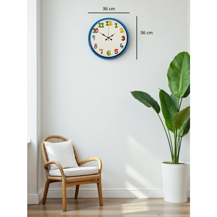 Mey İthalat® 36 Cm Mavi Çocuk Odası Duvar Saati
