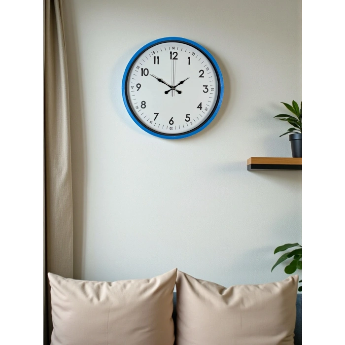 Mey İthalat® 36 Cm Mavi Dekoratif Duvar Saati