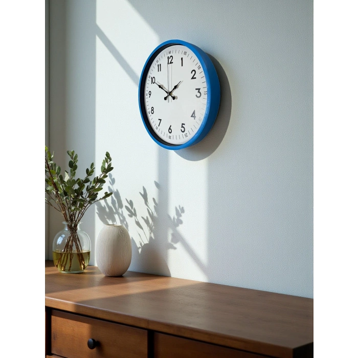 Mey İthalat® 36 Cm Mavi Dekoratif Duvar Saati