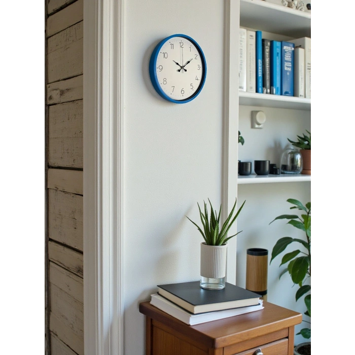 Mey İthalat® 36 Cm Mavi Sade Dekoratif Duvar Saati