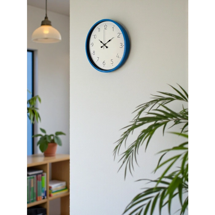 Mey İthalat® 36 Cm Mavi Sade Dekoratif Duvar Saati