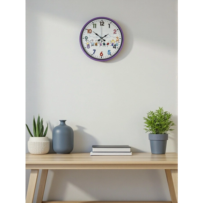 Mey İthalat® 36 Cm Mor Çocuk Odası Duvar Saati