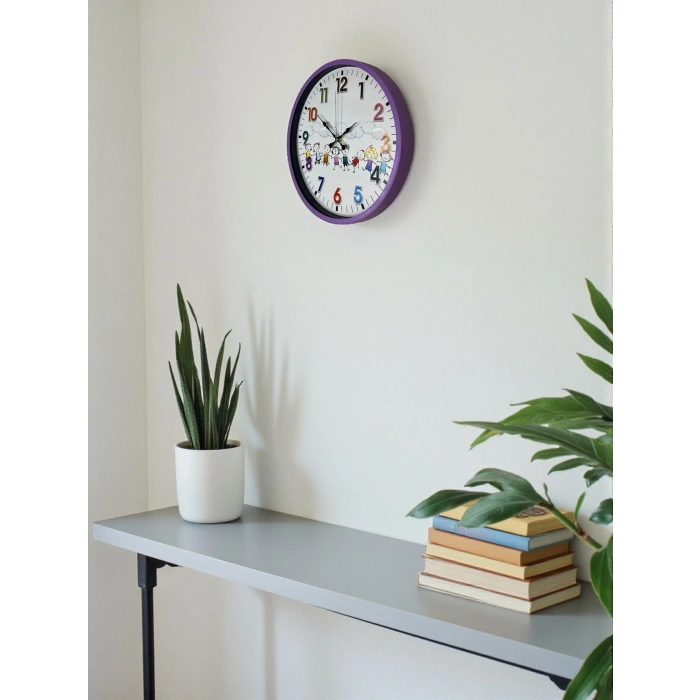 Mey İthalat® 36 Cm Mor Çocuk Odası Duvar Saati