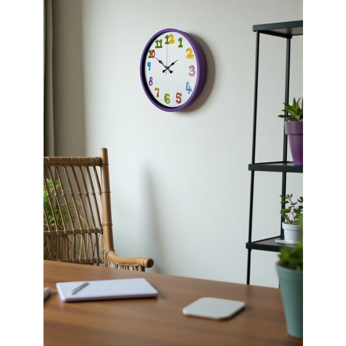 Mey İthalat® 36 Cm Mor Çocuk Odası Duvar Saati