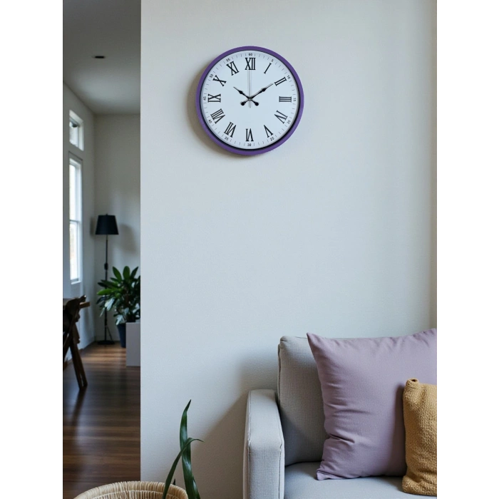 Mey İthalat® 36 Cm Mor Roma Rakamlı Dekoratif Duvar Saati