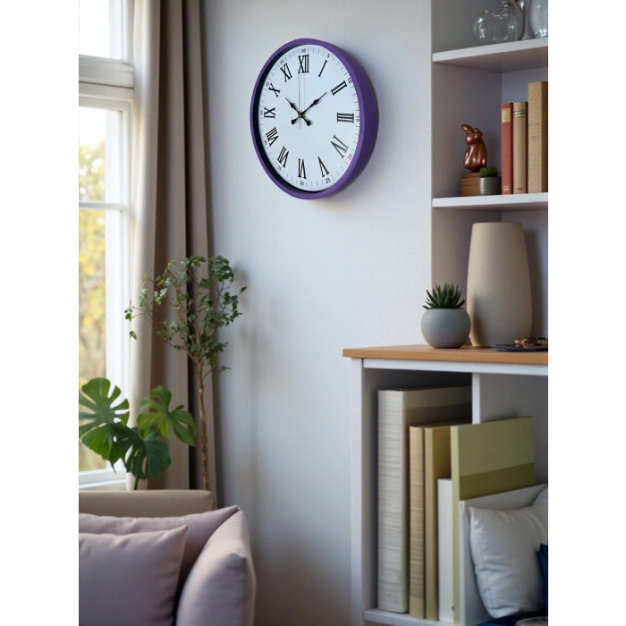 Mey İthalat® 36 Cm Mor Roma Rakamlı Dekoratif Duvar Saati