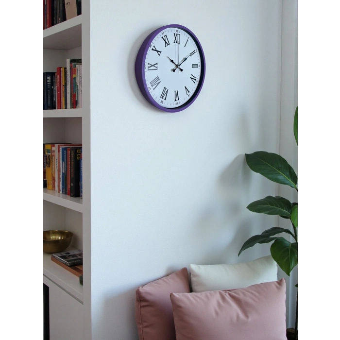 Mey İthalat® 36 Cm Mor Roma Rakamlı Dekoratif Duvar Saati