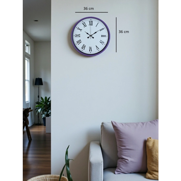 Mey İthalat® 36 Cm Mor Roma Rakamlı Dekoratif Duvar Saati