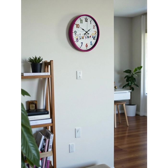Mey İthalat® 36 Cm Pembe Çocuk Odası Duvar Saati