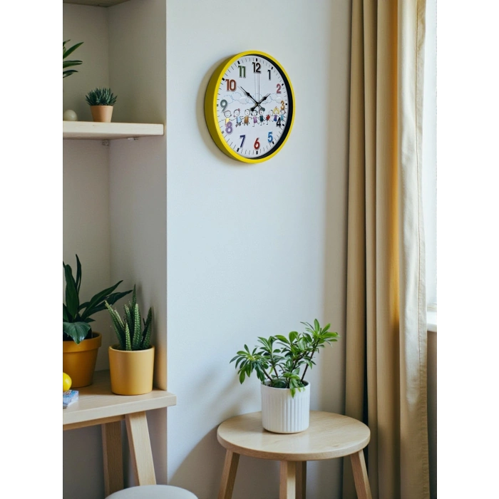 Mey İthalat® 36 Cm Sarı Çocuk Odası Duvar Saati