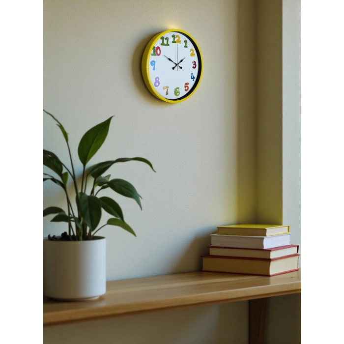 Mey İthalat® 36 Cm Sarı Çocuk Odası Duvar Saati