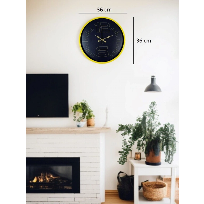 Mey İthalat® 36 Cm Sarı Dekoratif Duvar Saati