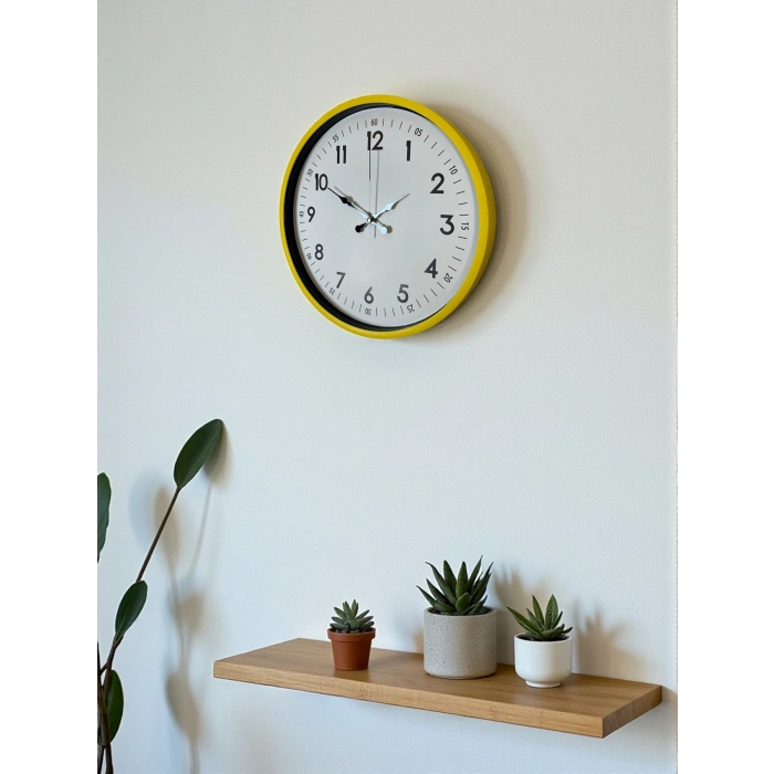 Mey İthalat® 36 Cm Sarı Modern Dekoratif Duvar Saati