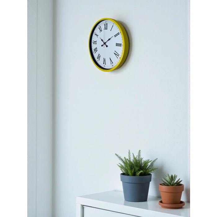 Mey İthalat® 36 Cm Sarı Roma Rakamlı Duvar Saati