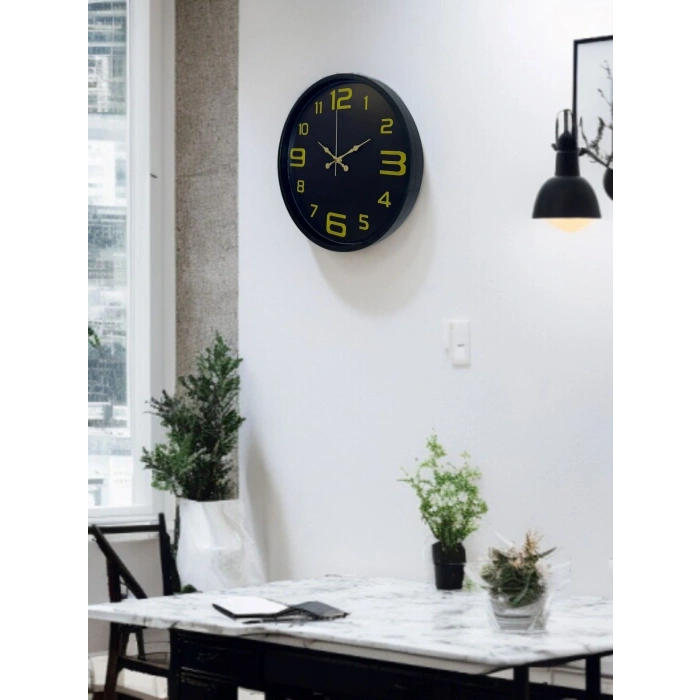 Mey İthalat® 36 Cm Siyah Gold Rakamlı Duvar Saati