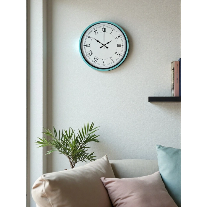 Mey İthalat® 36 Cm Turkuaz Dekoratif Duvar Saati