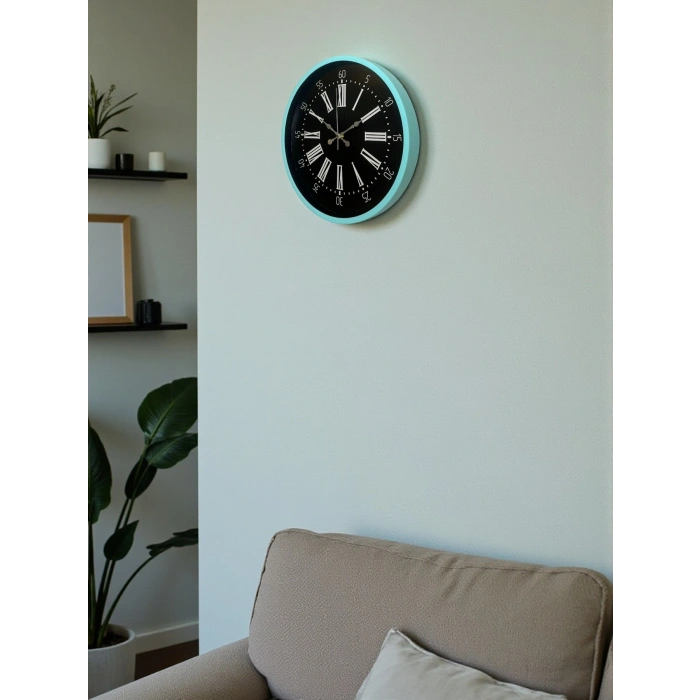 Mey İthalat® 36 Cm Turkuaz Dekoratif Duvar Saati
