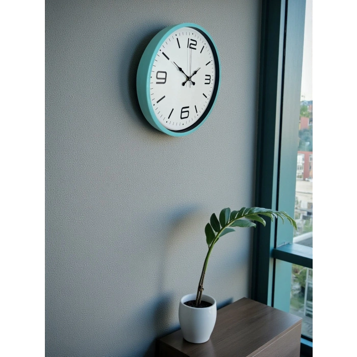 Mey İthalat® 36 Cm Turkuaz Dekoratif Duvar Saati