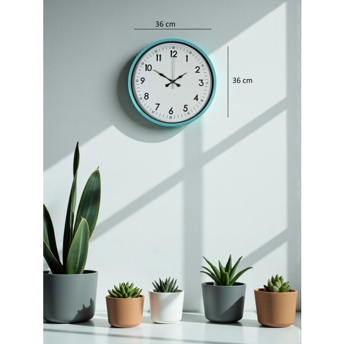Mey İthalat® 36 Cm Turkuaz Dekoratif Duvar Saati