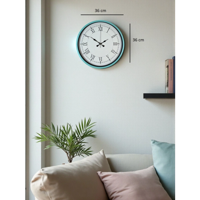 Mey İthalat® 36 Cm Turkuaz Dekoratif Duvar Saati