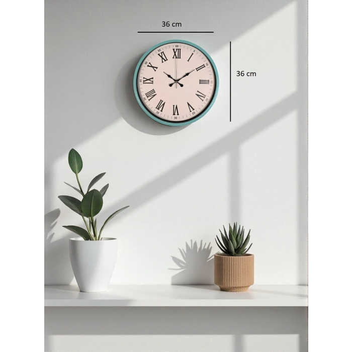 Mey İthalat® 36 Cm Turkuaz Roma Rakamlı Duvar Saati