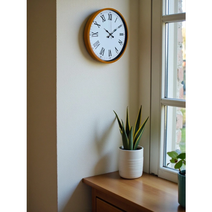 Mey İthalat® 36 Cm Turuncu Roma Rakamlı Duvar Saati