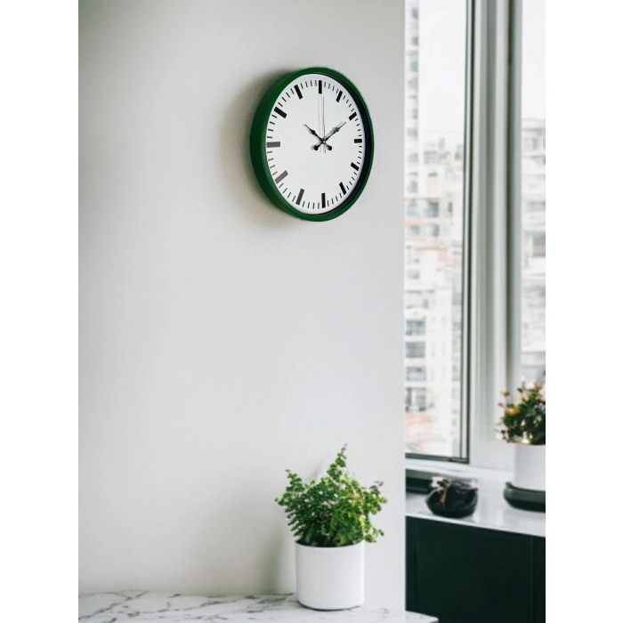 Mey İthalat® 36 Cm Yeşil Sade Dekoratif Duvar Saati