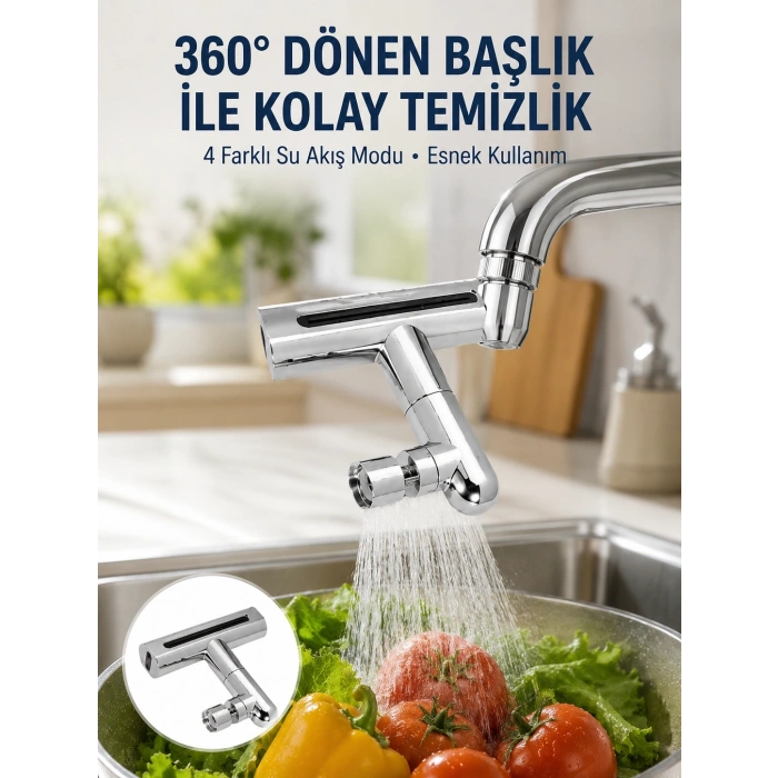 Mey İthalat® 360° Dönüşlü Su Akışı Başlığı | 4ü 1 Arada Kullanım Yeni Nesil
