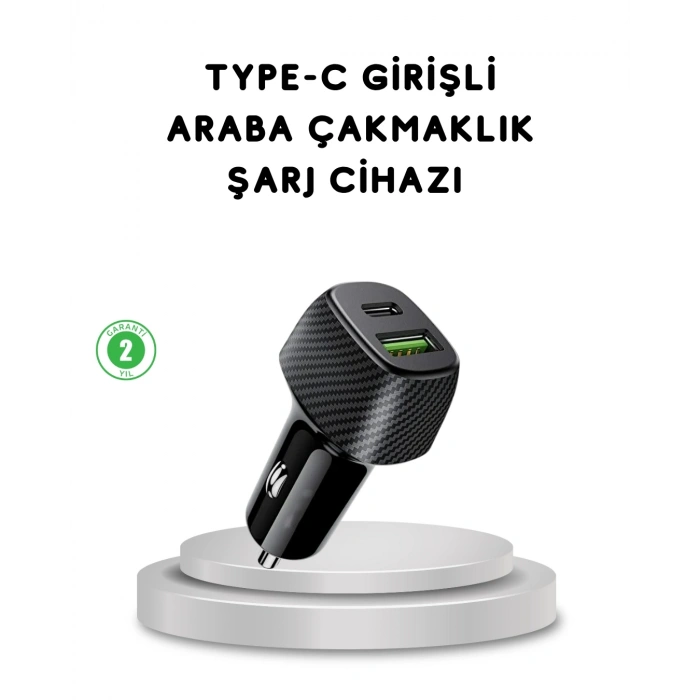 Mey İthalat® 38W Araç Şarj Cihazı Type-C PD USB Hızlı Şarj Çift Port